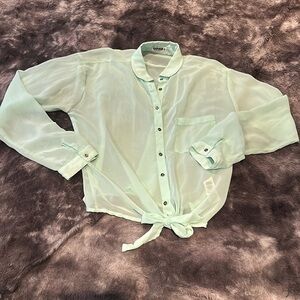 Sheer Sea Foam Green Button Down Shirt - M
